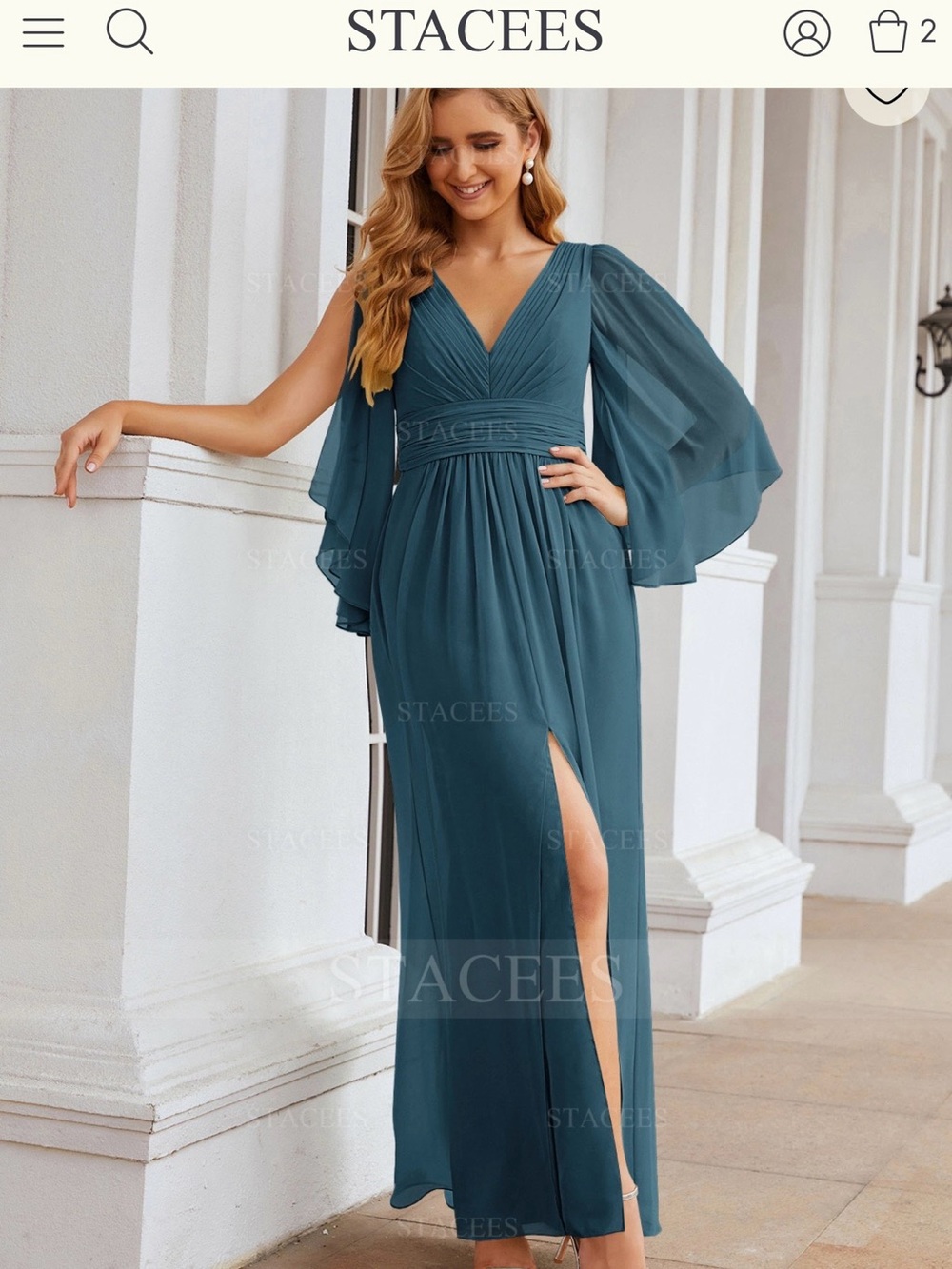 STACEES Ink Blue Sheath/Column Chiffon Dress